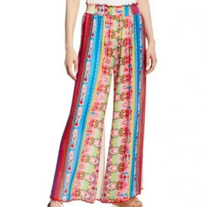 Johnny Was Mariah Printed Smock-Waist Wide Leg Pull-On Pants